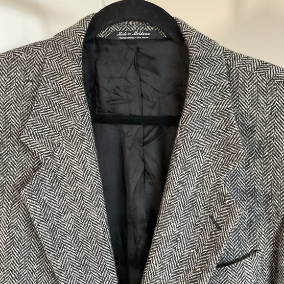 Vintage GGG Clothes 100% Wool Herringbone Sport Coat Blazer Gray 42S Moldova - Picture 2 of 6